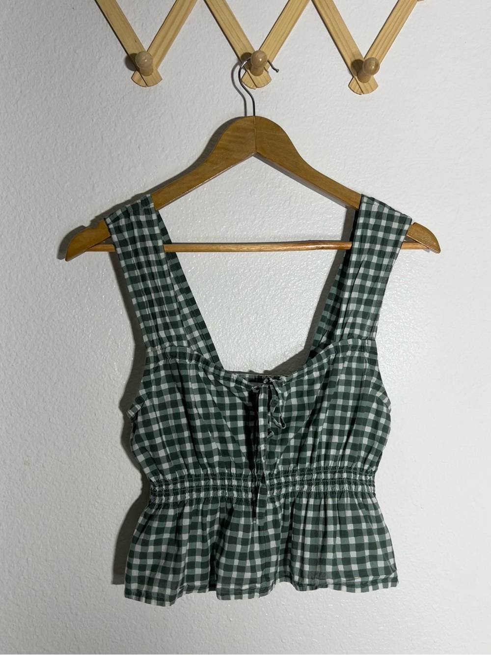 MADEWELL • green gingham peplum smocked tank
